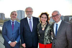(From L to R) Gustavo de Sá (Brazilian Ministry of Foreign Affairs), Roberto Jaguaribe (Ambassador of Brazil), pianist Sonia Rubinsky and Matthias Lutzweiler (Managing Director of Naxos Germany)